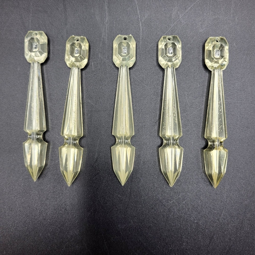 Vtg 5 Pcs Acrylic Chandelier Prisms Drops Ornaments 3" Replacement Light Yellow